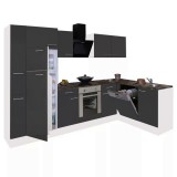 Leziter Yorki 310sarok konyhabútor fehér korpusz,selyemfényű antracit front alsó sütős elemmel felülfagyasztós hűtős szekrénnyel