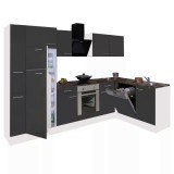 Leziter Yorki 310sarok konyhabútor fehér korpusz,selyemfényű antracit front alsó sütős elemmel felülfagyasztós hűtős szekrénnyel