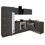 Leziter Yorki 310sarok konyhabútor yorki tölgy korpusz,selyemfényű antracit front alsó sütős elemmel felülfagyasztós hűtős szekrénnyel