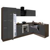 Leziter Yorki 310sarok konyhabútor yorki tölgy korpusz,selyemfényű antracit front alsó sütős elemmel felülfagyasztós hűtős szekrénnyel