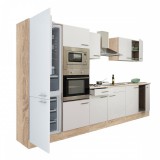 Leziter Yorki 330 konyhabútor sonoma tölgy korpusz,selyemfényű fehér fronttal alulfagyasztós hűtős szekrénnyel