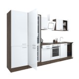 Leziter Yorki 330 konyhabútor yorki tölgy korpusz,selyemfényű fehér front alsó sütős elemmel polcos szekrénnyel és alulfagyasztós hűtős szekrénnyel