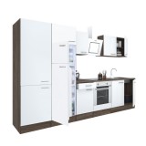 Leziter Yorki 330 konyhabútor yorki tölgy korpusz,selyemfényű fehér front alsó sütős elemmel polcos szekrénnyel és felülfagyasztós hűtős szekrénnyel