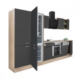 Leziter Yorki 340 konyhabútor sonoma tölgy korpusz,selyemfényű antracit front alsó sütős elemmel polcos szekrénnyel és alulfagyasztós hűtős szekrénnyel