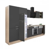 Leziter Yorki 340 konyhabútor sonoma tölgy korpusz,selyemfényű antracit front alsó sütős elemmel polcos szekrénnyel és felülfagyasztós hűtős szekrénnyel