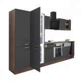 Leziter Yorki 340 konyhabútor yorki tölgy korpusz,selyemfényű antracit front alsó sütős elemmel polcos szekrénnyel és alulfagyasztós hűtős szekrénnyel