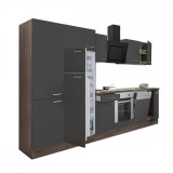 Leziter Yorki 340 konyhabútor yorki tölgy korpusz,selyemfényű antracit front alsó sütős elemmel polcos szekrénnyel és felülfagyasztós hűtős szekrénnyel