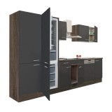 Leziter Yorki 340 konyhabútor yorki tölgy korpusz,selyemfényű antracit fronttal polcos szekrénnyel és alulfagyasztós hűtős szekrénnyel