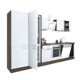 Leziter Yorki 340 konyhabútor yorki tölgy korpusz,selyemfényű fehér front alsó sütős elemmel polcos szekrénnyel és alulfagyasztós hűtős szekrénnyel