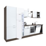 Leziter Yorki 340 konyhabútor yorki tölgy korpusz,selyemfényű fehér front alsó sütős elemmel polcos szekrénnyel és felülfagyasztós hűtős szekrénnyel