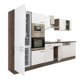 Leziter Yorki 340 konyhabútor yorki tölgy korpusz,selyemfényű fehér fronttal alulfagyasztós hűtős szekrénnyel