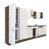 Leziter Yorki 340 konyhabútor yorki tölgy korpusz,selyemfényű fehér fronttal polcos szekrénnyel és alulfagyasztós hűtős szekrénnyel