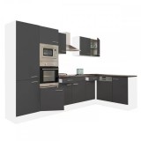 Leziter Yorki 340 sarok konyhabútor fehér korpusz,selyemfényű antracit fronttal polcos szekrénnyel