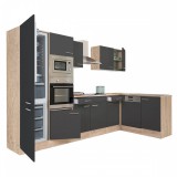 Leziter Yorki 340 sarok konyhabútor sonoma tölgy korpusz,selyemfényű antracit fronttal alulagyasztós hűtős szekrénnyel