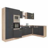 Leziter Yorki 340 sarok konyhabútor sonoma tölgy korpusz,selyemfényű antracit fronttal polcos szekrénnyel