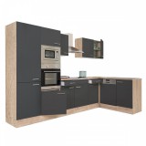 Leziter Yorki 340 sarok konyhabútor sonoma tölgy korpusz,selyemfényű antracit fronttal polcos szekrénnyel