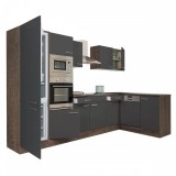 Leziter Yorki 340 sarok konyhabútor yorki tölgy korpusz,selyemfényű antracit fronttal alulagyasztós hűtős szekrénnyel