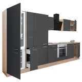 Leziter Yorki 360 konyhabútor sonoma tölgy korpusz,selyemfényű antracit front alsó sütős elemmel polcos szekrénnyel és alulfagyasztós hűtős szekrénnyel