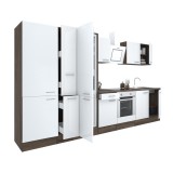 Leziter Yorki 360 konyhabútor yorki tölgy korpusz,selyemfényű fehér front alsó sütős elemmel polcos szekrénnyel és alulfagyasztós hűtős szekrénnyel