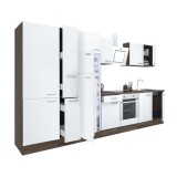 Leziter Yorki 360 konyhabútor yorki tölgy korpusz,selyemfényű fehér front alsó sütős elemmel polcos szekrénnyel és felülfagyasztós hűtős szekrénnyel