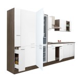 Leziter Yorki 360 konyhabútor yorki tölgy korpusz,selyemfényű fehér fronttal polcos szekrénnyel és alulfagyasztós hűtős szekrénnyel