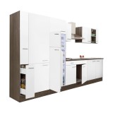 Leziter Yorki 360 konyhabútor yorki tölgy korpusz,selyemfényű fehér fronttal polcos szekrénnyel és felülfagyasztós hűtős szekrénnyel