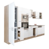 Leziter Yorki 370 konyhabútor sonoma tölgy korpusz,selyemfényű fehér fronttal alulfagyasztós hűtős szekrénnyel