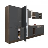Leziter Yorki 370 konyhabútor yorki tölgy korpusz,selyemfényű antracit fronttal polcos szekrénnyel és alulfagyasztós hűtős szekrénnyel