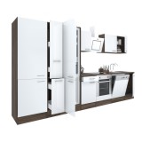 Leziter Yorki 370 konyhabútor yorki tölgy korpusz,selyemfényű fehér front alsó sütős elemmel polcos szekrénnyel és alulfagyasztós hűtős szekrénnyel