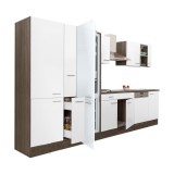 Leziter Yorki 370 konyhabútor yorki tölgy korpusz,selyemfényű fehér fronttal polcos szekrénnyel és alulfagyasztós hűtős szekrénnyel