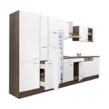 Leziter Yorki 370 konyhabútor yorki tölgy korpusz,selyemfényű fehér fronttal polcos szekrénnyel és felülfagyasztós hűtős szekrénnyel