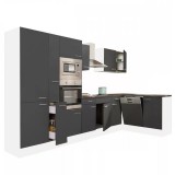 Leziter Yorki 370 sarok konyhabútor fehér korpusz,selyemfényű antracit fronttal polcos szekrénnyel