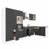 Leziter Yorki 370 sarok konyhabútor fehér korpusz,selyemfényű antracit fronttal polcos szekrénnyel