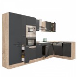 Leziter Yorki 370 sarok konyhabútor sonoma tölgy korpusz,selyemfényű antracit fronttal polcos szekrénnyel
