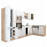 Leziter Yorki 370 sarok konyhabútor sonoma tölgy korpusz,selyemfényű fehér fronttal alulagyasztós hűtős szekrénnyel