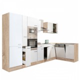 Leziter Yorki 370 sarok konyhabútor sonoma tölgy korpusz,selyemfényű fehér fronttal polcos szekrénnyel