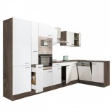 Leziter Yorki 370 sarok konyhabútor yorki tölgy korpusz,selyemfényű fehér fronttal polcos szekrénnyel