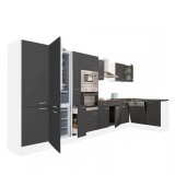 Leziter Yorki 430 sarok konyhabútor fehér korpusz,selyemfényű antracit fronttal alulagyasztós hűtős szekrénnyel