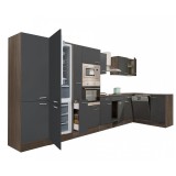 Leziter Yorki 430 sarok konyhabútor yorki tölgy korpusz,selyemfényű antracit fronttal alulagyasztós hűtős szekrénnyel