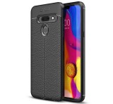 LG G8 ThinQ G820Q, TPU szilikon tok, bőrhatású, varrásminta, Vekete