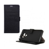 LG K10, Oldalra nyíló tok, valódi bőrtok, stand, fekete (RS64308) - Telefontok