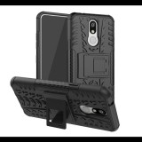 LG K40, Műanyag hátlap védőtok, Defender, kitámasztóval és szilikon belsővel, autógumi minta, fekete (RS87729) - Telefontok