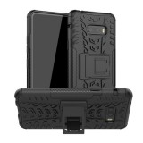 LG V50S ThinQ 5G, Műanyag hátlap védőtok, Defender, kitámasztóval és szilikon belsővel, autógumi minta, fekete (RS92376) - Telefontok