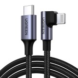 Lightning és USB-C szögletes kábel UGREEN US305, PD, 3A, 1m (fekete)