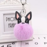 Lila pompom kulcstartó, francia bulldog