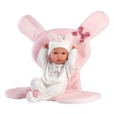 Llorens: Bimba 35cm-es baba rózsaszín nyuszis hálózsákkal