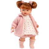 Llorens: Lea 33cm-es vörös hajú síró baba cumival rózsaszín kabátban