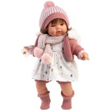 Llorens: Lola 38cm-es síró baba cumival kötött sapkában