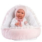 Llorens Mimi  síró kislány baba pink ruhában bölcsővel 42cm-es (74088) (LLORENS74088) - Llorens babák