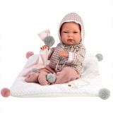 Llorens Nica újszülött kislány baba kockás ruhában párnával 40cm-es (73878) (LLORENS73878) - Llorens babák